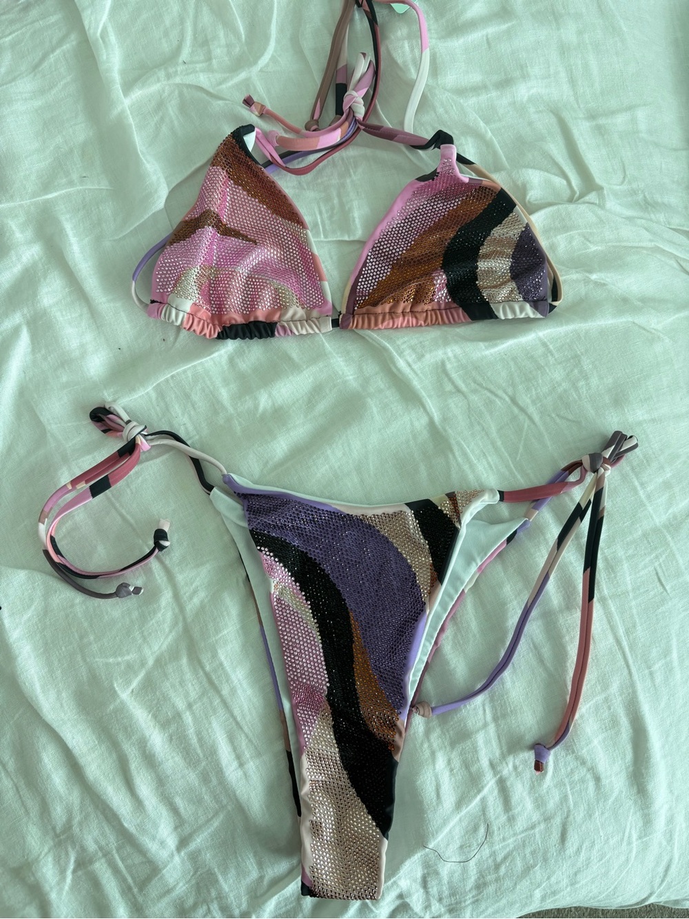 Pink & Purple Sequin Wave String Bikini